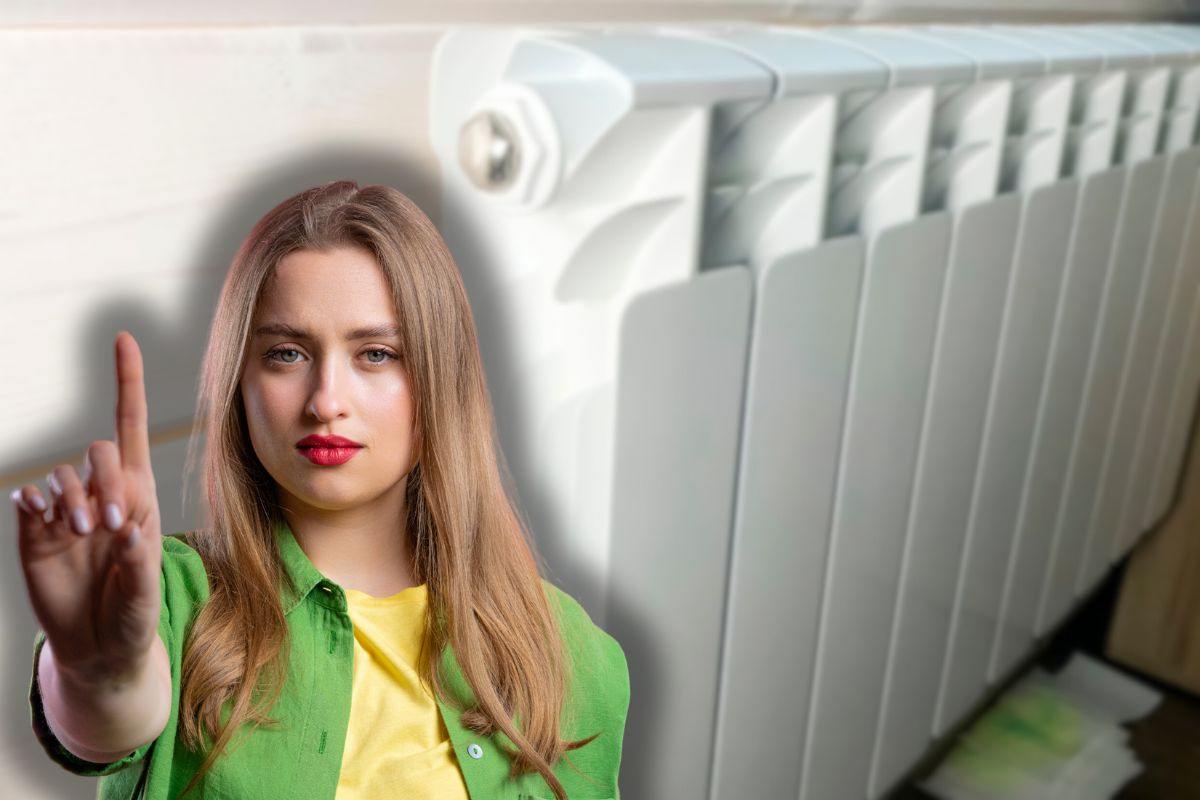 termosifoni in casa e donna che dice no con le mani