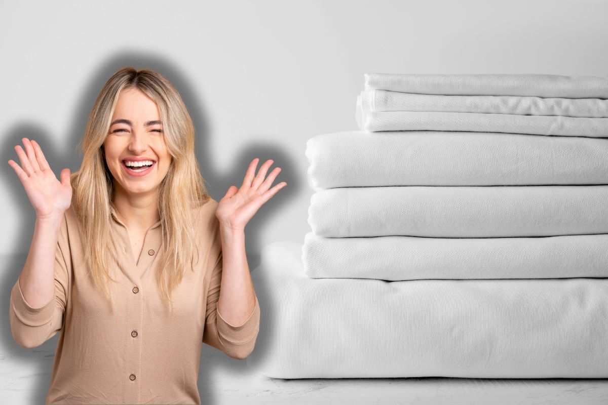 vecchie lenzuola e donna sorpresa