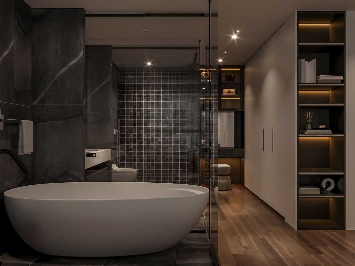 una wet room con vasca e doccia