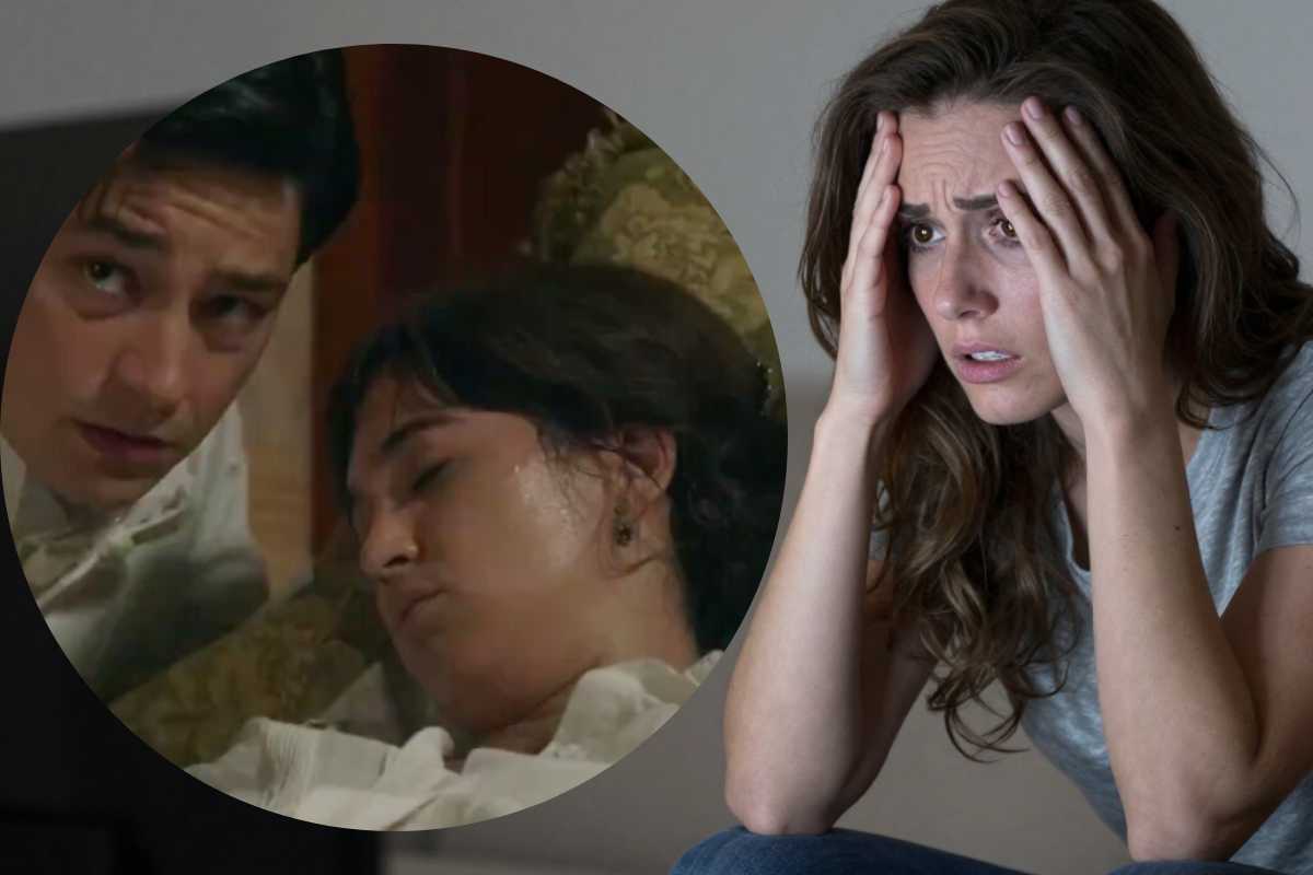 Donna preoccupata guarda una scena de La Promessa